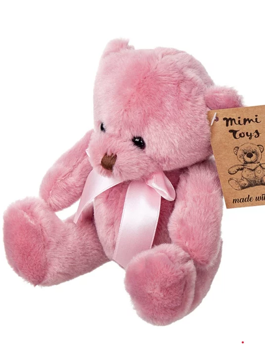 Игрушка м/н Медведь с бантом 15 см розовый