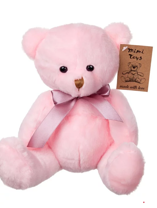 Игрушка м/н Медведь с бантом 15 см нежно розовый