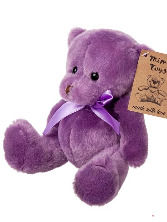 Игрушка м/н Медведь с бантом 15 см фиолетовый